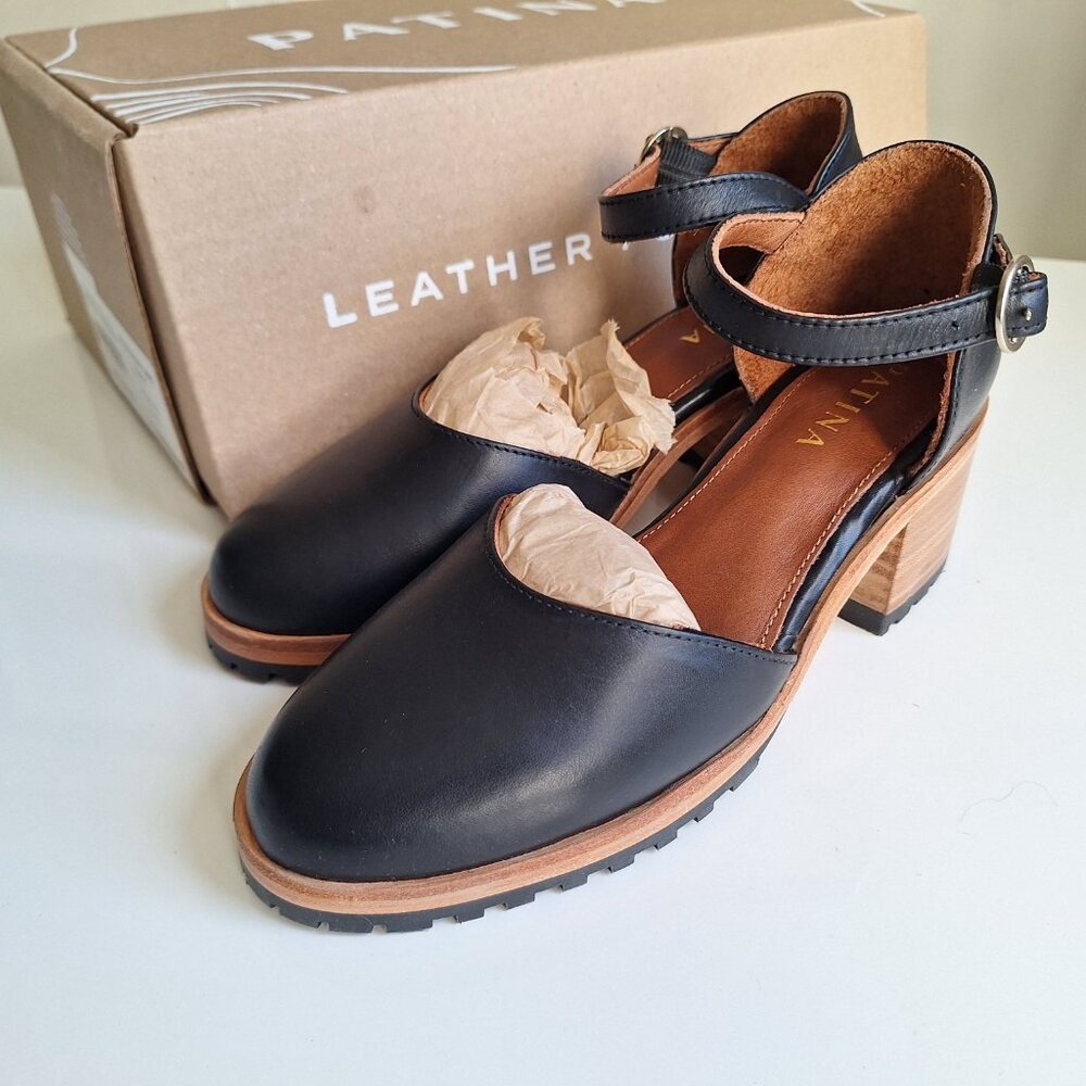 NIB - Patina Mary Jane by Portland Leather Black Block Heel size 5.5